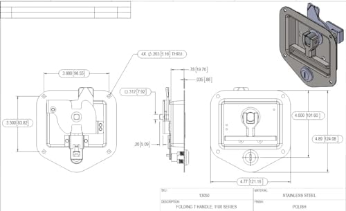 Tool Box Cabinet Latch Stainless Steel Three Point Folding T Handle Locking with (2) Connecting Rods 5/16 x 34L. Mounts to Flat Panel Surface. Installation Expertise is Required!