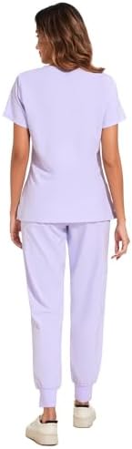 COZYFIT Scrubs for Women Set - Stretch V-Neck & Jogger Pant with 9 Pockets