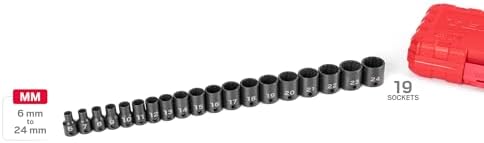 TEKTON 3/8 Inch Drive Impact Socket Set, 19-Piece | SID91306 | (6 - 24 mm), Shallow, 12-Point, Case