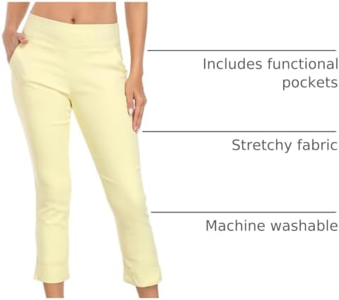HDE Pull On Capri Pant for Women w/Pockets Elastic Waist Cropped Work Pant