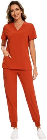 COZYFIT Scrubs for Women Set - Stretch V-Neck & Jogger Pant with 9 Pockets