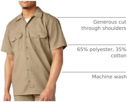 Dickies Men’s Short Sleeve Work Shirt – Durable Twill Button Down Shirts for Men, Lightweight Uniform for Daily Wear