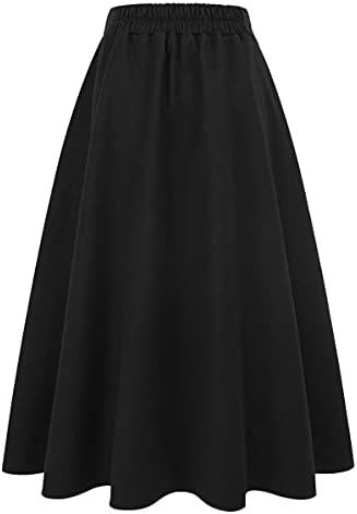 IDEALSANXUN Womens Plaid Wool Skirts Elastic Waist A-Line Pleated Tartan Long Skirts