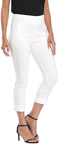 HDE Pull On Capri Pant for Women w/Pockets Elastic Waist Cropped Work Pant