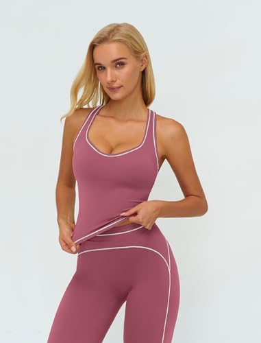 ABOCIW Two Piece Workout Sets for Women Racerback Tank Top Matching High Waist Wide Leg Yoga Pants Pilates Outfits