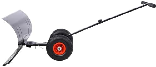 Campfun Snow Shovel with Wheels, 29" Heavy Duty Snow Pusher, Cushioned Adjustable Angle Handle Snow Removal Tool, Snow Plow with Anti-Skid Rubber Wheels for Driveway, Yard, Patio Snow Removal, Black