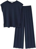 Ekouaer Lounge Sets for Women Two Piece Outfits Knit Cap Sleeve Tops Wide Leg Pleated Pants Casual Dressy Sweater Sets