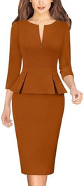 VFSHOW Womens Work Business Office Front Zipper Peplum Church Sheath Dress