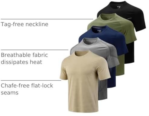 Liberty Imports 5 Pack Men's Active Quick Dry Crew Neck T Shirts