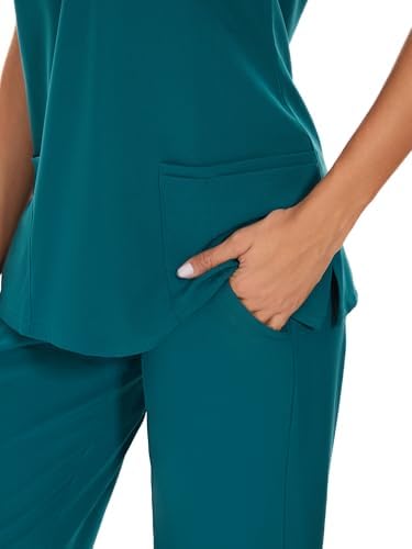 COZYFIT Scrubs for Women Set - Stretch V-Neck & Jogger Pant with 9 Pockets