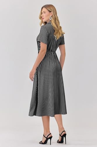 Newshows Women's Work Business Casual Outfits Tie Waist Midi Shirt Dress