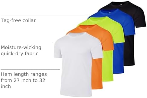 5 Pack Men's Dry Fit Workout T Shirts Crew Neck Athletic Gym Running Tees