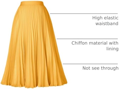GRACE KARIN Pleated Midi Skirt for Women Chiffon A-Line Outfits