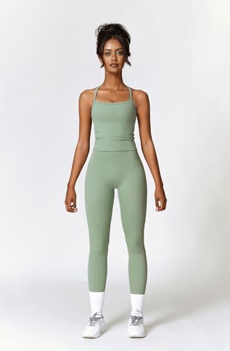 QBGJTD Womens Workout Sets Two Piece Cross Back Tank Top Matching High Waist Leggings Sets Gym Outfits Work Out Clothes
