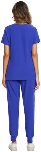 COZYFIT Scrubs for Women Set - Stretch V-Neck & Jogger Pant with 9 Pockets