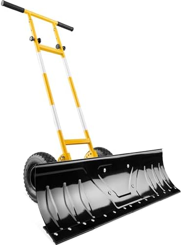 Best Choice Products 36in Galvanized Blade Heavy-Duty 2-Wheel Snow Pusher Hand Plow for Snow Removal w/Wheels, Adjustable Handle, Blade Angle - Yellow
