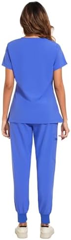 COZYFIT Scrubs for Women Set - Stretch V-Neck & Jogger Pant with 9 Pockets