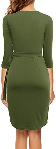 Berydress Women's 3/4 Sleeve V Neck Casual Party Work Faux Black Wrap Dress