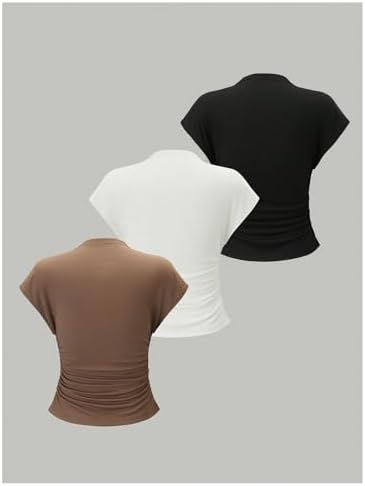 OYOANGLE Women's 3 Pack Business Casual Outfits Mock Neck Ribbed Tank Tops
