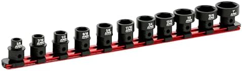 ARES 29021 11-Pc 1/2in SAE Nano Sockets, Low Profile, w/Rail | Impact grade sockets offer greater clearance than typical shallow sockets