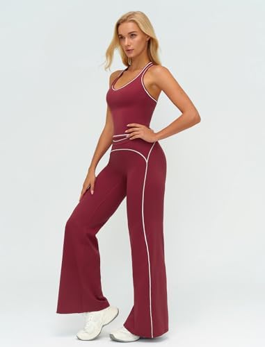 ABOCIW Two Piece Workout Sets for Women Racerback Tank Top Matching High Waist Wide Leg Yoga Pants Pilates Outfits