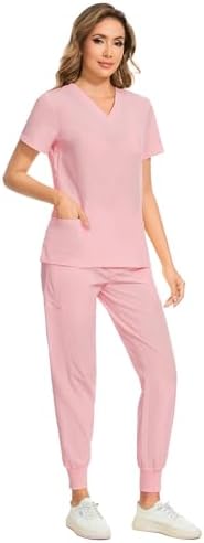 COZYFIT Scrubs for Women Set - Stretch V-Neck & Jogger Pant with 9 Pockets