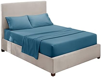 Hearth & Harbor Twin Size Sheets - 3 Piece Bed Sheet Set, Hotel Luxury Double Brushed Bed Sheets - Extra Soft Bedding Sheets & Pillowcases, Twin, Blue Heaven