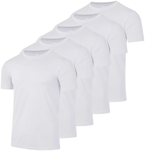 5 Pack Men's Dry Fit Workout T Shirts Crew Neck Athletic Gym Running Tees