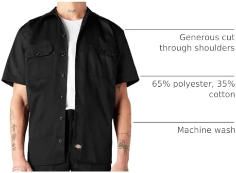 Dickies Men’s Short Sleeve Work Shirt – Durable Twill Button Down Shirts for Men, Lightweight Uniform for Daily Wear
