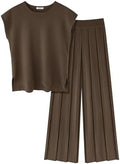 Ekouaer Lounge Sets for Women Two Piece Outfits Knit Cap Sleeve Tops Wide Leg Pleated Pants Casual Dressy Sweater Sets