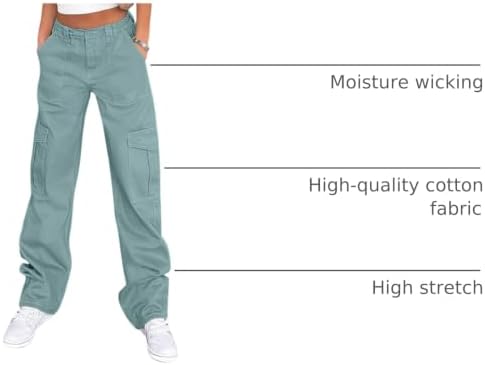 Lepunuo Cargo Pants for Women High Waisted Casual Pants Baggy Stretchy Wide Leg Y2K Streetwear with 6 Pockets