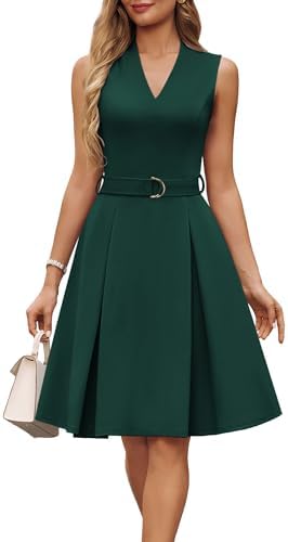 GRACE KARIN Women's Fit and Flare Work Business Dress with Belt
