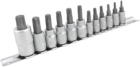 Performance Tool W1335 12-Piece Star Bit Socket Set | Hardened alloy steel. 1/4, 3/8 and 1/2-inch drive sizes from T10 to T60. Storage rail included