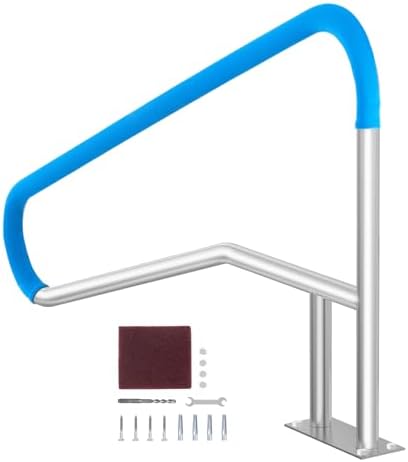 VEVOR Pool Rail 54x36 Pool Railing 304 Stainless Steel 250LBS Load Capacity Silver Rustproof Pool Handrail Humanized Swimming Pool Handrail with Blue Grip Cover & M8 Drill Bit & Self-Taping Screws