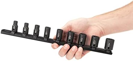 TEKTON 3/8 Inch Drive Impact Socket Set, 9-Piece | SID91108 | (5/16 - 3/4 in.), Shallow, 12-Point, Socket Rail