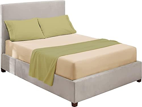 Nestl Queen Sheets Set - 4 Piece Queen Bed Sheets, Hotel Luxury, Extra Soft, Double Brushed Bedding for Queen Size, 2 Tone Beige/Sage Set, Beige Fitted Sheet, Sage Flat Sheet, Sage Pillow Case