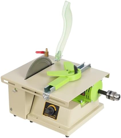 1380W Mini Table Saw Jewelry Rock Polishing Machine 7000RPM Adjustable Speed, Buffer Bench Lathe Polisher with Dust Collection, for Jade, Jewelry, DIY Crafting & Metal Cutting