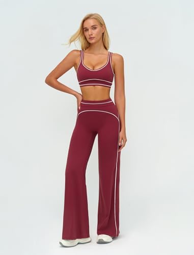 ABOCIW Two Piece Workout Sets for Women Racerback Tank Top Matching High Waist Wide Leg Yoga Pants Pilates Outfits