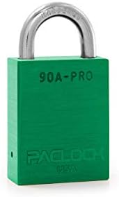 PACLOCK's 90A-PRO Padlock, 1/4" Diameter Hard. Steel Shackle, 3/4" Tall, High Performance 7-Pin Cylinder w/ 1 Key, Keyed Alike, Green