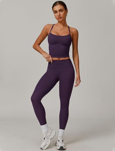 QBGJTD Womens Workout Sets Two Piece Cross Back Tank Top Matching High Waist Leggings Sets Gym Outfits Work Out Clothes
