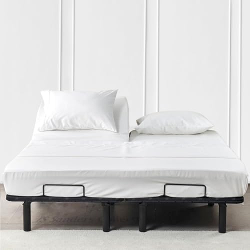JS Sanders Collection 600TC Flex Top Queen Sheets for Sleep Number Bed - 100% Cotton 4 Pcs Top Split Queen Sheets for Adjustable Bed Queen 36 Inch Down White -18 Inch Deep