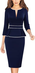 VFSHOW Womens Work Business Office Front Zipper Peplum Church Sheath Dress