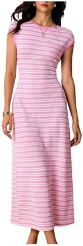 SOLY HUX Women's Striped Midi Dress Casual Work Knit Bodycon Summer Dresses