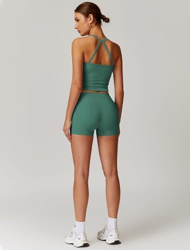 QBGJTD Two Piece Workout Sets For Women Tank Top Matching High Waist Booty Lifting Shorts Gym Yoga Active Wear Outfits