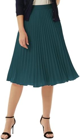 GRACE KARIN Pleated Midi Skirt for Women Chiffon A-Line Outfits