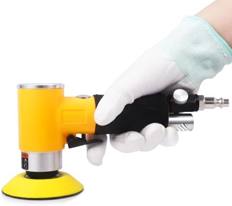 2"3" Mini Air Sander Pneumatic Random Orbital Sander, High Speed Pneumatic Palm Sander Air Polisher for Auto Body Work, Woodworking Yellow