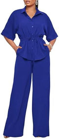 Two Piece Sets for Women Dressy Shirt Top Flared Pants Business Pantsuits