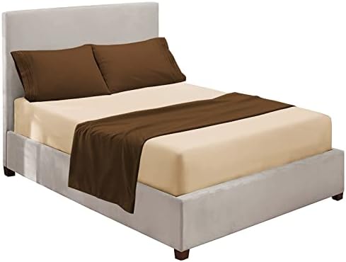 Nestl King Sheets Set - 4 Piece King Size Bed Sheets, Hotel Luxury, Extra Soft, Double Brushed Bedding for King Size, 2 Tone Beige/Brown Set, Beige Fitted Sheet, Brown Flat Sheet, Brown Pillow Case