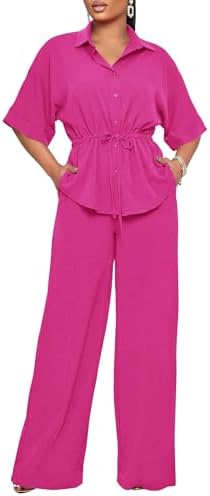 Two Piece Sets for Women Dressy Shirt Top Flared Pants Business Pantsuits