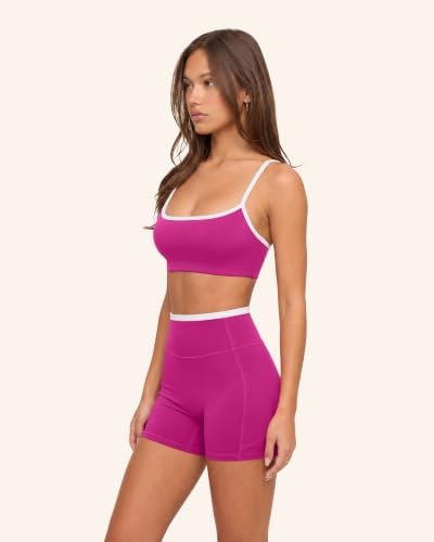 SUUKSESS Women 2 Piece Workout Sets Padded Halter Sports Bras High Waisted Biker Shorts with Pockets